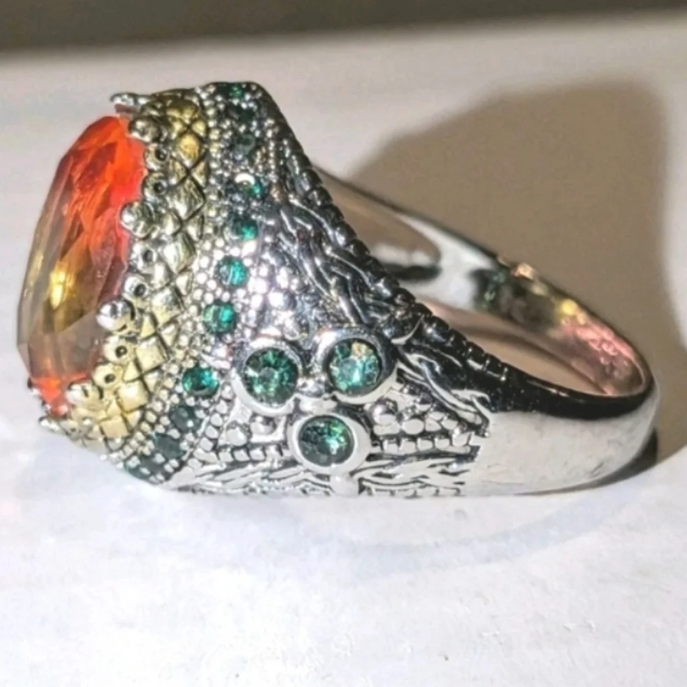 Retro Domineering Mystic Topaz Gemstone Statement Unisex Ring Sz 11